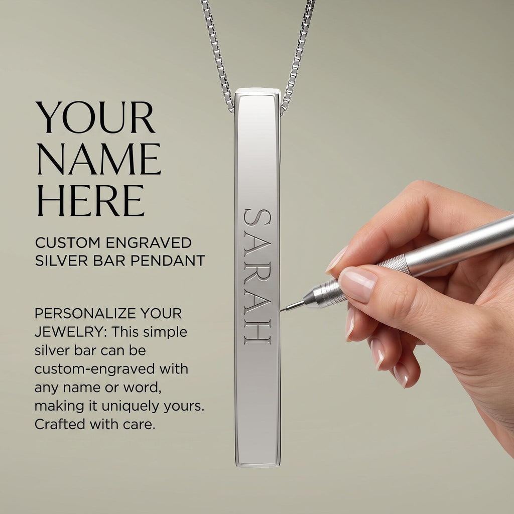 Colar personalizado barra vertical com nome | Pingente gravado em aço inoxidável 